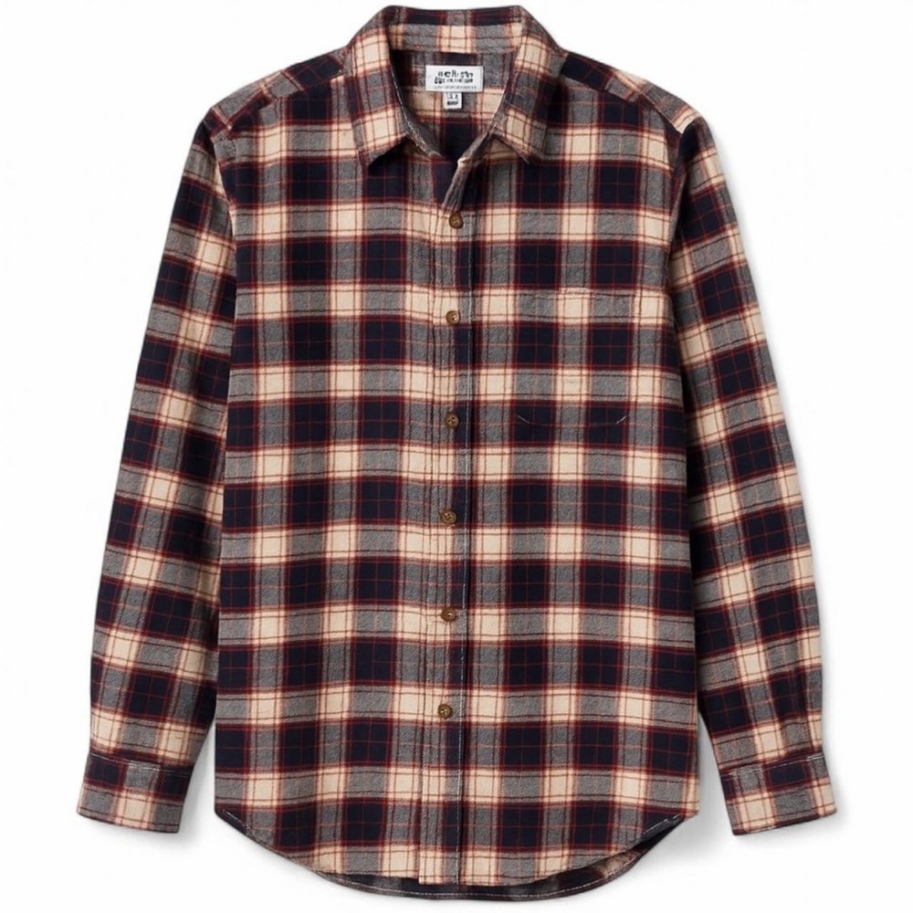 Croft & Barrow Brushed Cotton Plaid Flannel Shirt Navy Cream Rust S